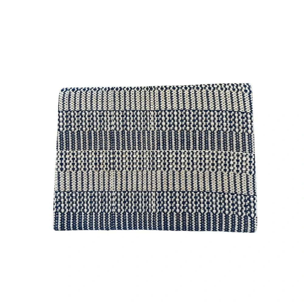 Korissa Woven Clutch, Navy Blue and Cream, Snap Closure, 12
